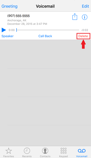 Voicemail delete button