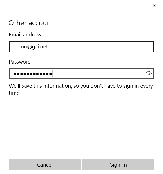 Other account login information screenshot