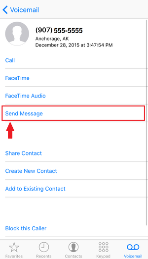 Send message option on contact screen