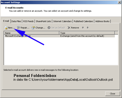 New email account setup screenshot