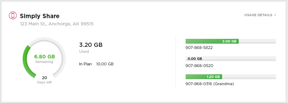 Simply share data usage details