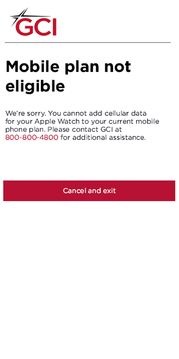 Mobile plan not eligible screen