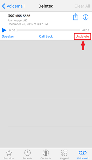 Voicemail undelete button