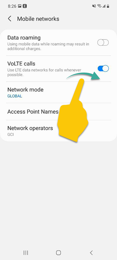 VoLTE calls toggle switch