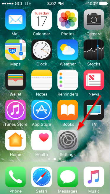 Settings app location on iPhone screenshot