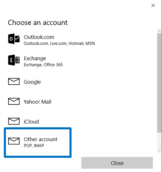 Other account option for Webmail setup