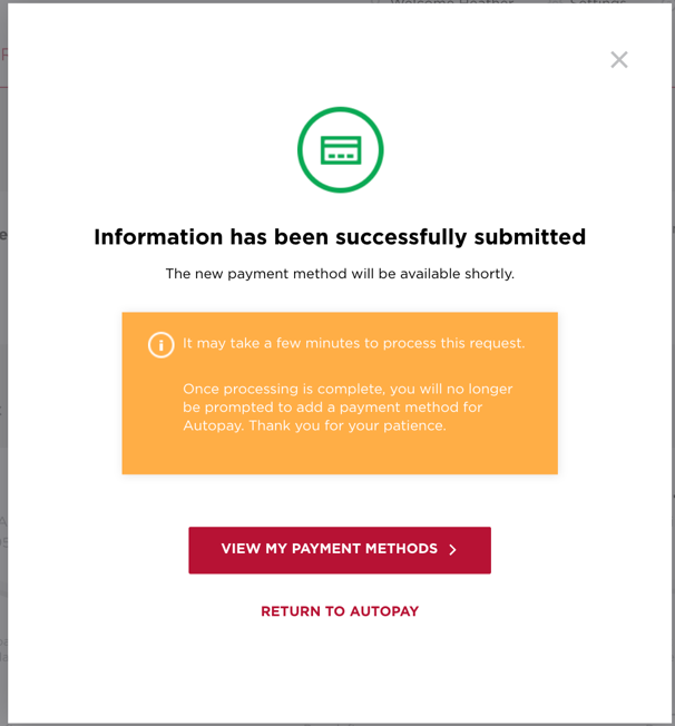 Information submission success screen