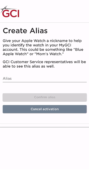 Create alias apple watch activation screen