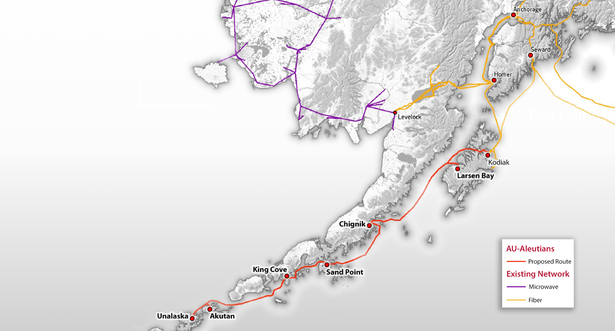 Aleutians fiber route map