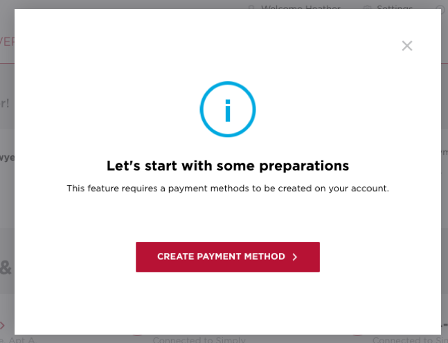 Create payment method website pop up