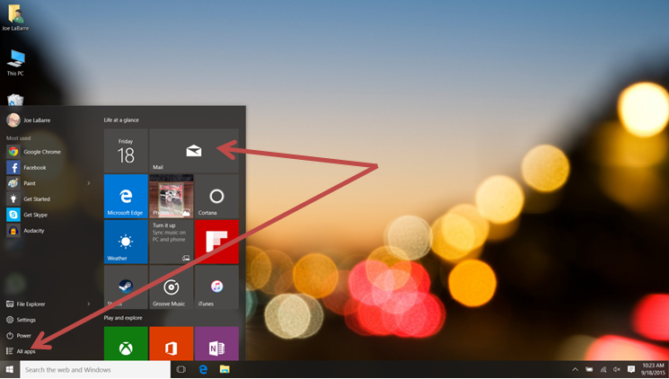 Windows 10 webmail start menu location