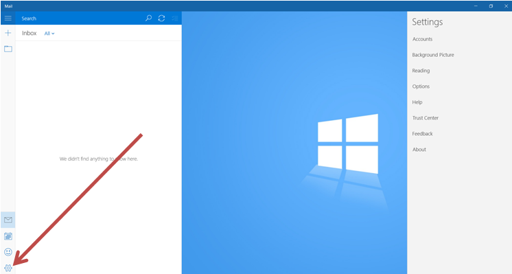 Settings option on Windows 10
