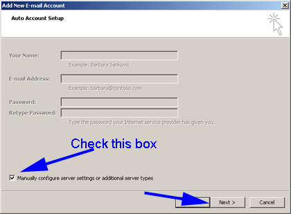 Manually configure server settings checkbox