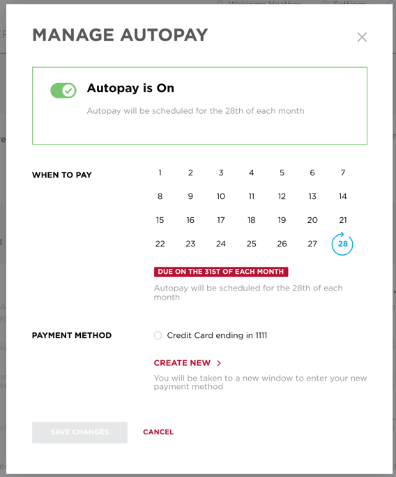 Manage autopay toggled on
