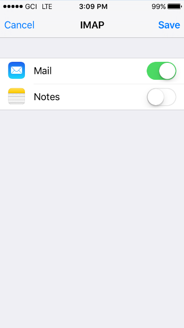 Imap toggle options for mail account